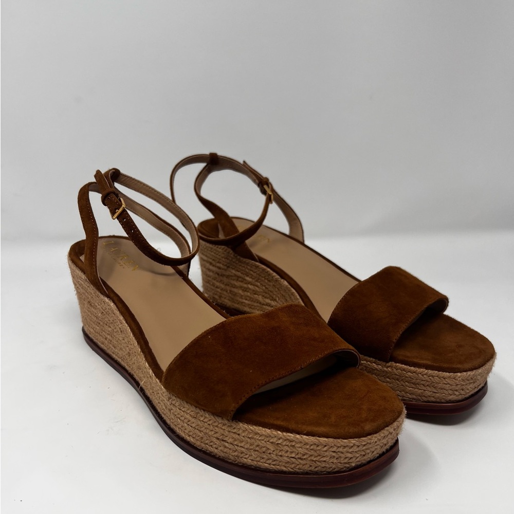 Ralph Lauren Leona Espadrille Size 10 Suede Brown Platform Wedge sandals New - Picture 2 of 12